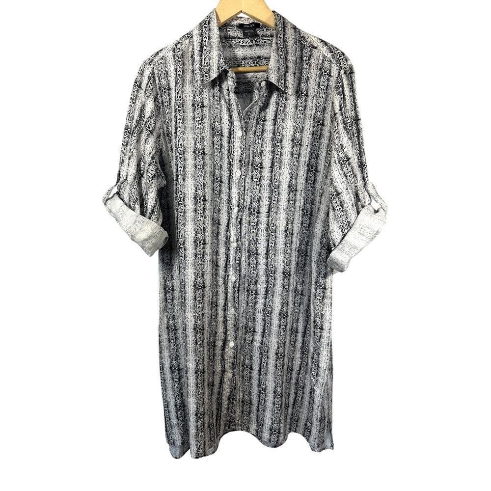 PURE AMICI Women's Reptile Print Linen Shirt Dress White/Black Size Extra Large